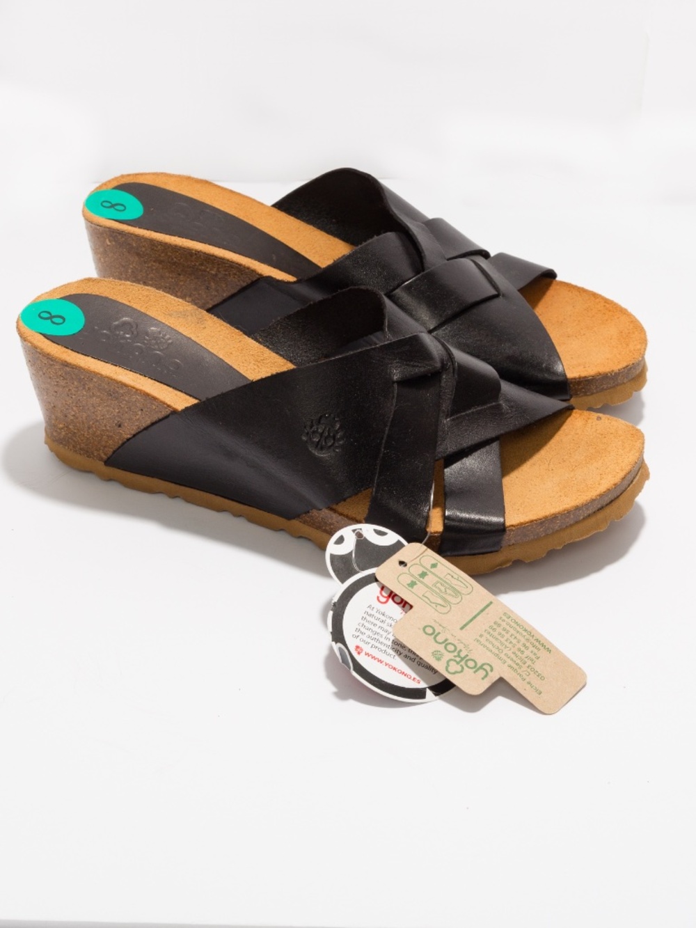 Yokono leather wedge sandal slip on sandal black size 8